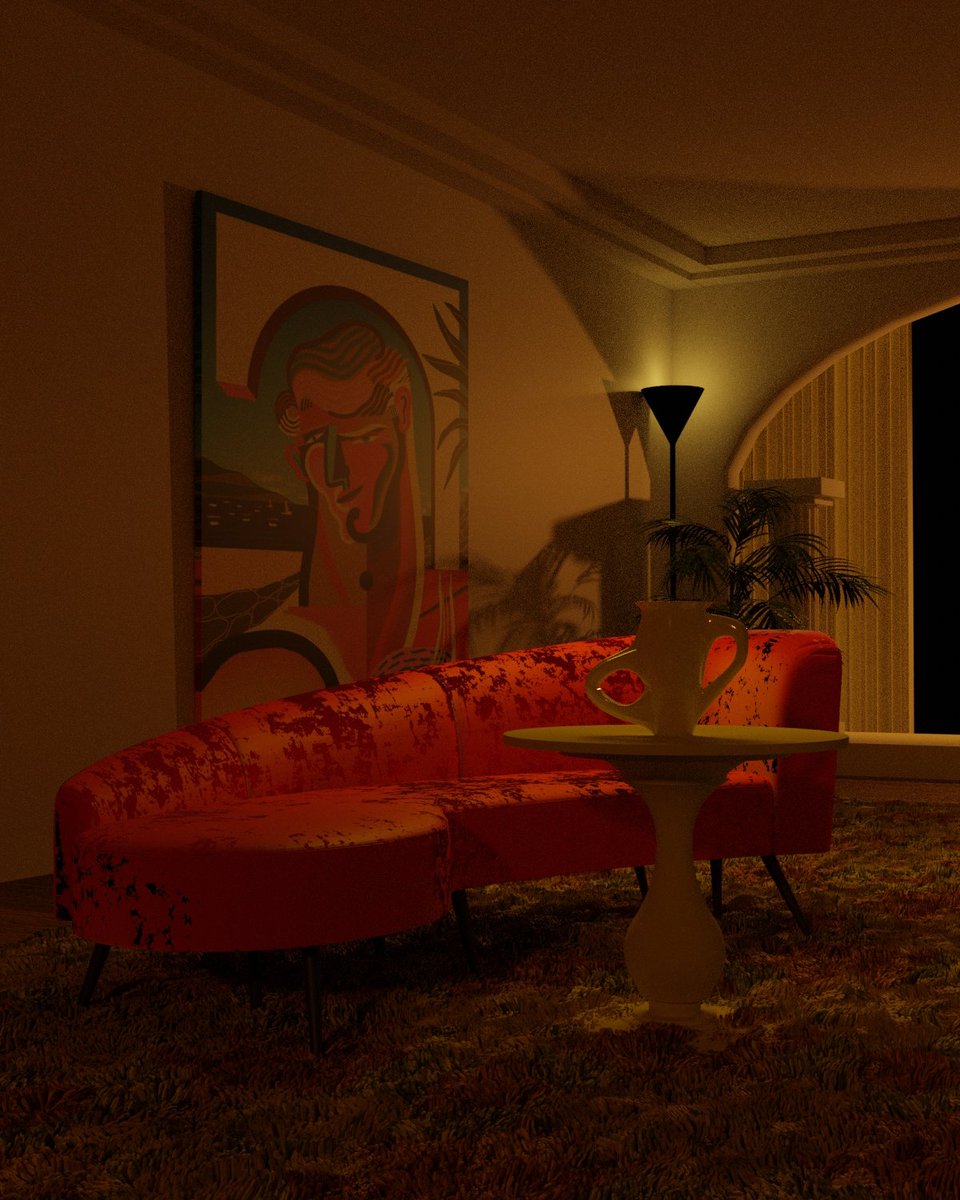 JosBerral2's tweet photo. Postmodern interior; 3D Blender Model. 22/07/22, 6:40 AM 
More resources:
-Painting in the back: "Albert a Cadaqués" by Albert Madaula. https://t.co/zf9Vc1vVpq