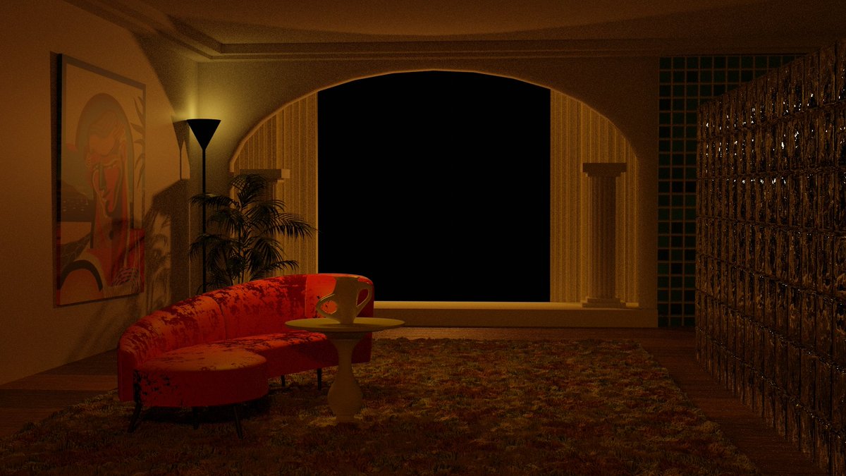 JosBerral2's tweet photo. Postmodern interior; 3D Blender Model. 22/07/22, 6:40 AM 
More resources:
-Painting in the back: "Albert a Cadaqués" by Albert Madaula. https://t.co/zf9Vc1vVpq