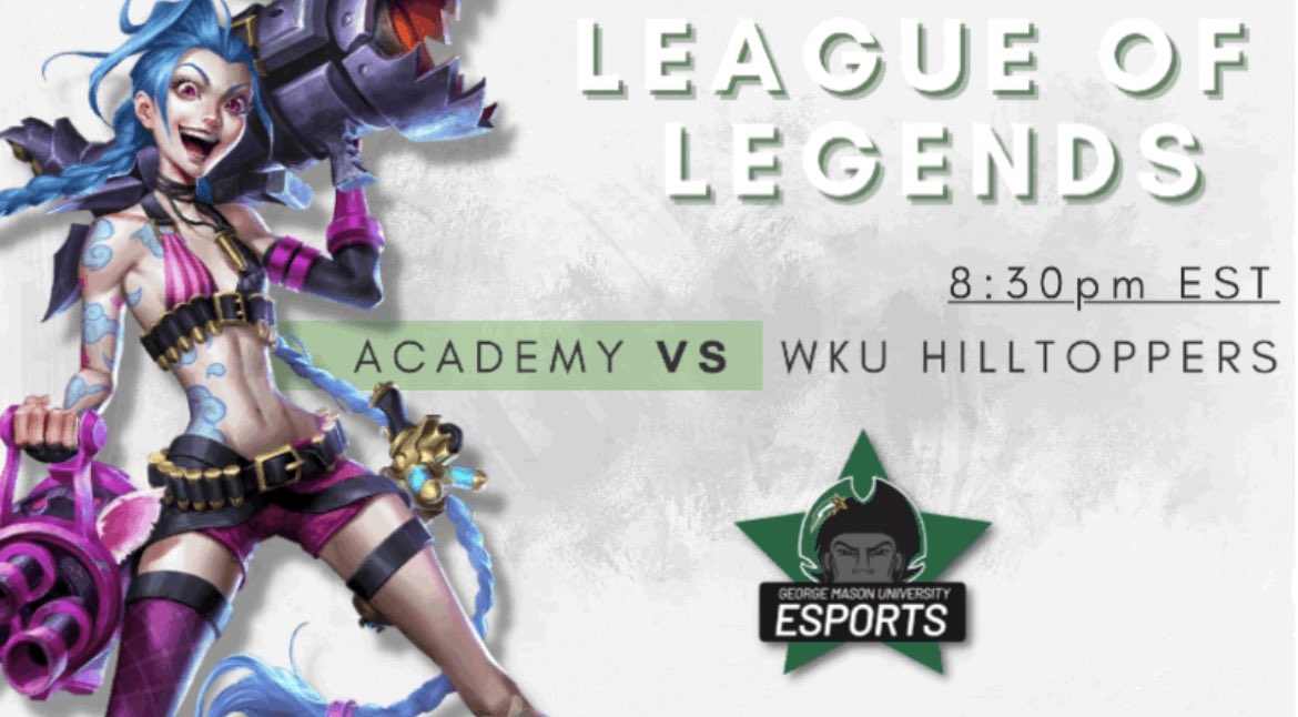 Tonight at 8:30 the LOL Academy Team Takes on <a href="/WKUeSports/">WKU esports</a> in a fierce BO3! Wish them luck!