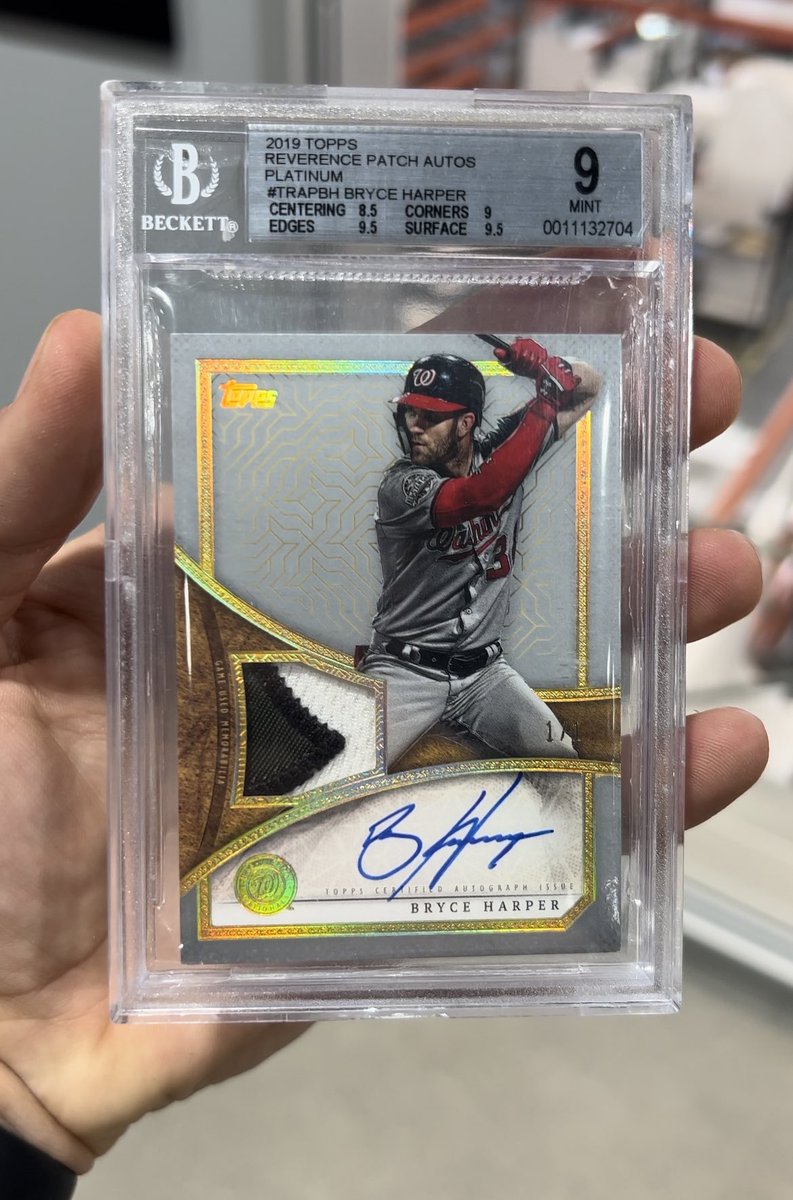 PristineAuction's tweet photo. Will Bryce Harper lead the Phillies to another World Series title? 🏆Check out this Bryce Harper 2019 Topps Update Reverence Autograph Patches Platinum #TRAPBH #1/1 live now in the Sunday Sports Card Auction🔥 https://t.co/ezaOh2V0AR https://t.co/8G9WMOkl2E