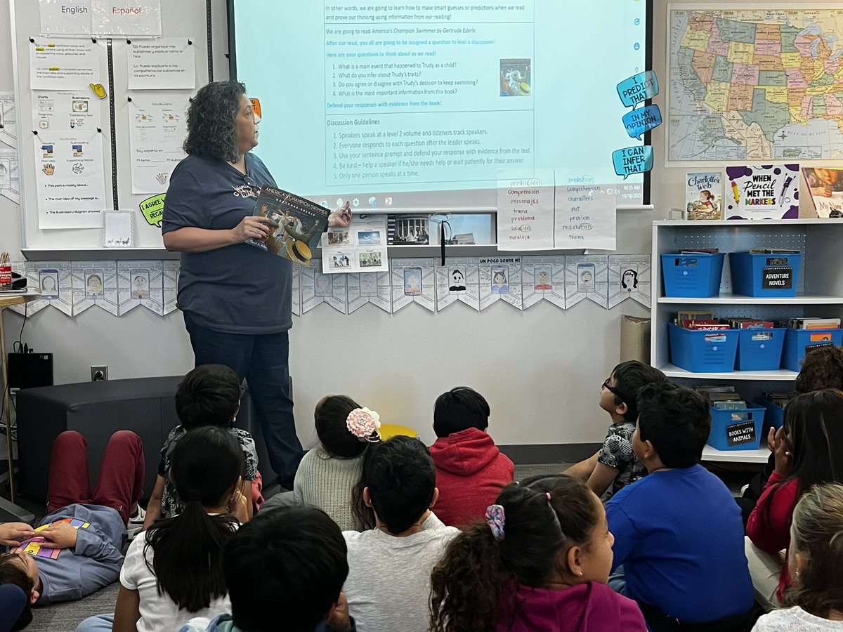ChristieElem's tweet photo. @MarthaDenson sharing an inspiring story about a champion female swimmer with @mrsfrench20โs Ss. As sheโs reading, Ss are making inferences and identifying evidence to support their thinking. #oracypractice @FISD_EB https://t.co/RI06YS2oMT
