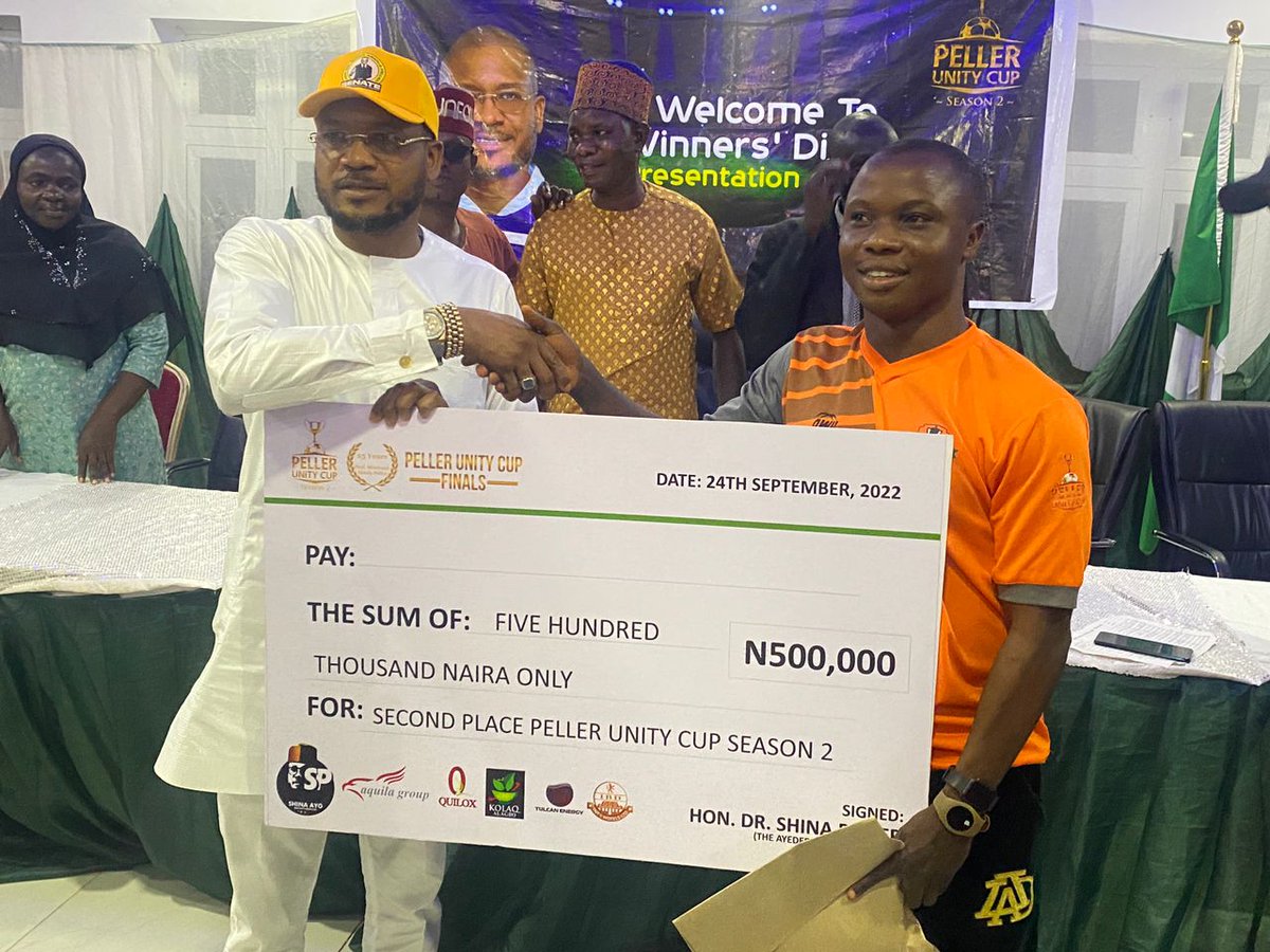 oyosportsnews's tweet photo. SHINA PELLER HOST CUP WINNERS TO DINNER, REWARDS TEAMS WITH CASH PRIZES

Read more 👇
https://t.co/ce6M96GKXL

@ShinaPeller @pellerunitycup @shinapellerVCM @Mikypool4u2c @ACCORDparty @AccordPartyNG https://t.co/FzUV1NFfqM