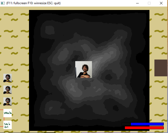 brandygonz12's tweet photo. I'm experimenting with #PerlinNoise for the map of my game project.

(The beautiful gentleman in the middle is just a placeholder for the player, sadly) https://t.co/BQvhDVyEMq