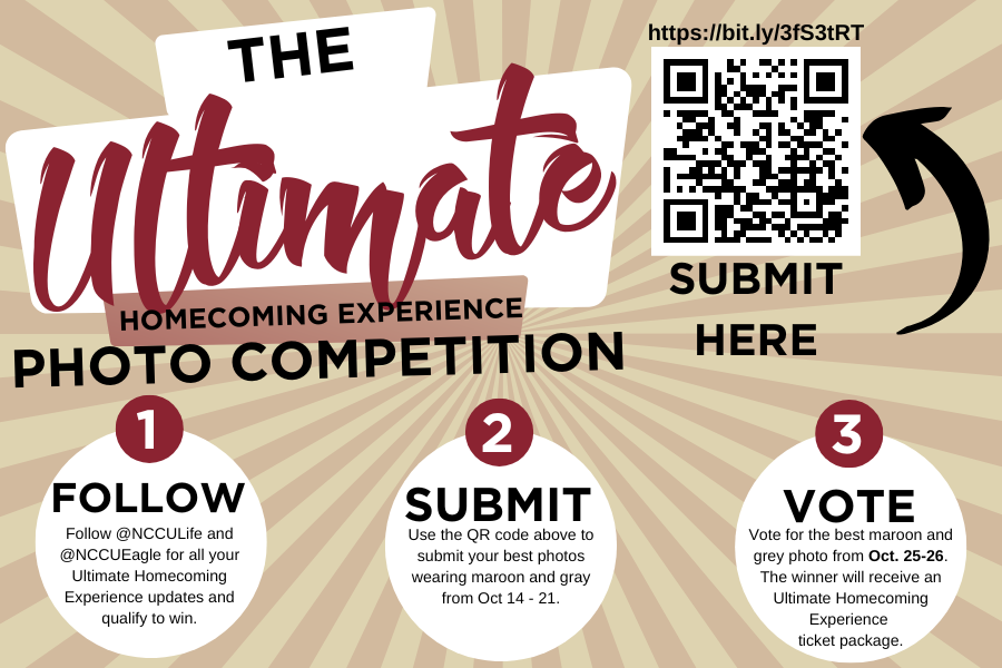 Want to win an Ultimate Homecoming Experience ticket package that includes the game? If so, follow @NCCULife and @NCCUEagle, Submit your best photos wearing maroon and gray from Oct. 14 - 21, and Vote for the best maroon and grey photo from Oct. 25-26. #NCCUHC22 #NCCULife