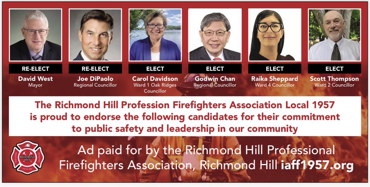 RHPFFA's tweet photo. Voting online Starts today! In person voting is Oct 22 -24.We humbly ask our community to please keep in mind these candidates when voting, and to make the safety of our community as much of a priority as it is ours.Make your voices heard! Vote! #richmondhillfirefighters #rhvotes https://t.co/7J9DCHUCYF
