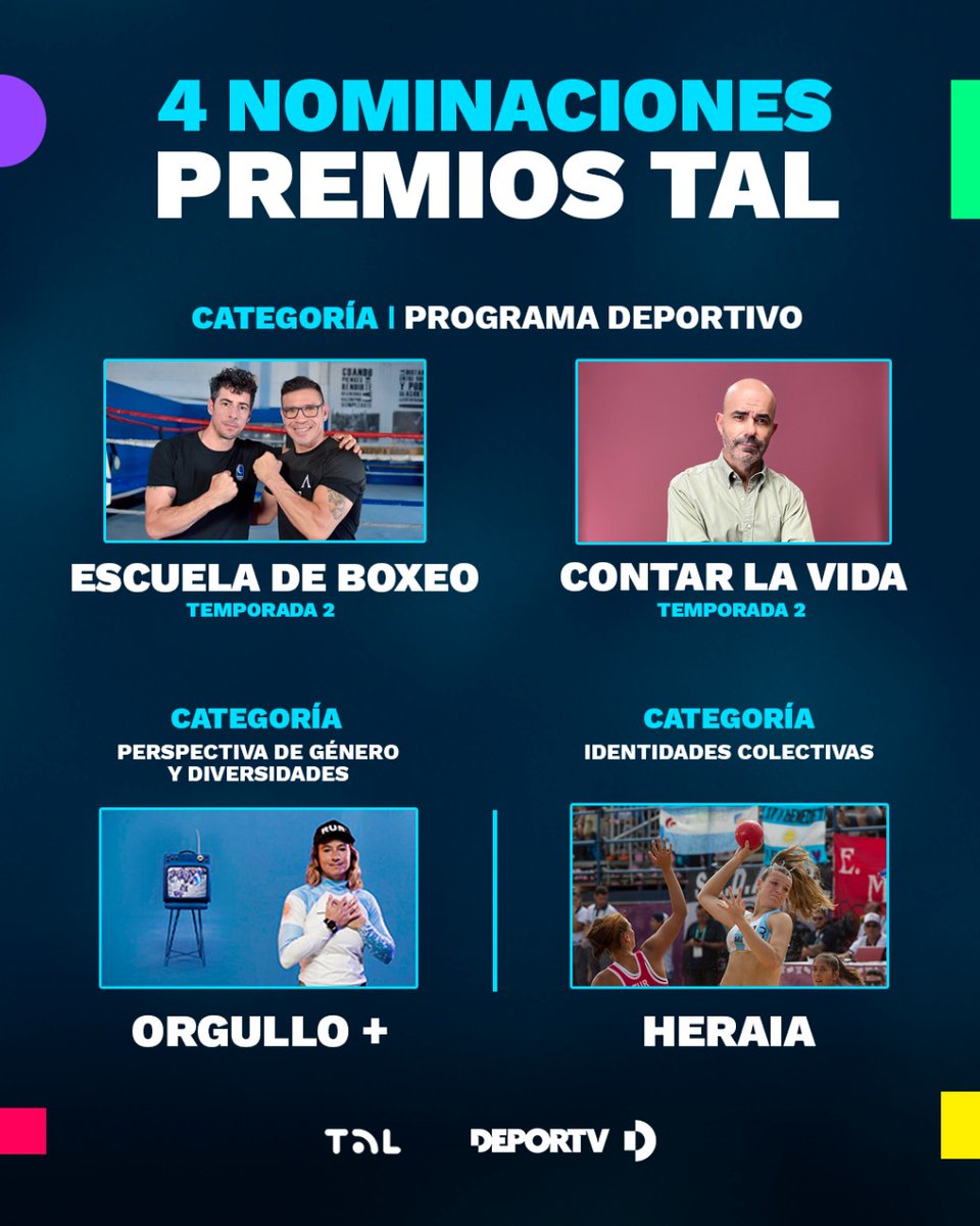 ¡𝗢𝗥𝗚𝗨𝗟𝗟𝗢!⁣ DEPORTV recibió 4 nominaciones a los Premios TAL 2022 que destaca a los mejores programas de canales públicos América Latina.🌎

La alegría es aún mayor ya que los #MediosPublicos argentinos 🇦🇷 totalizaron 28 nominaciones. 

#NosUneLaCamiseta👕
