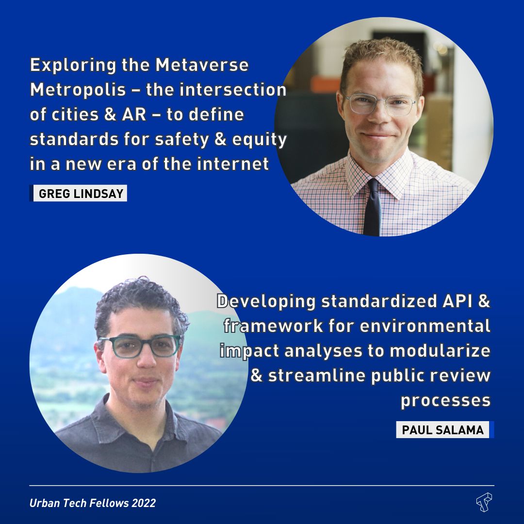 We are excited to introduce our 2022 cohort of Urban Tech Fellows! Research topics include digital public infrastructure, safety, public benefits, and more. Welcome <a href="/CaraEckholm/">Cara Eckholm</a> <a href="/rasmi/">rasmi</a> <a href="/MirthaSantana10/">Mirtha Santana</a> <a href="/Greg_Lindsay/">Greg Lindsay</a>  <a href="/paul_salama/">Paul S</a> We are delighted to have you! 🏙🎉