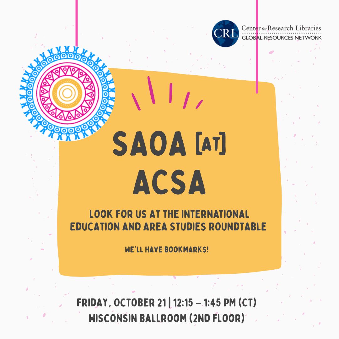 SouthAsiaOA's tweet photo. Heading to Madison, WI for @ACSAMadison this week? Keep your eyes open for SAOA bookmarks!🔖 https://t.co/6iiMd6SLio