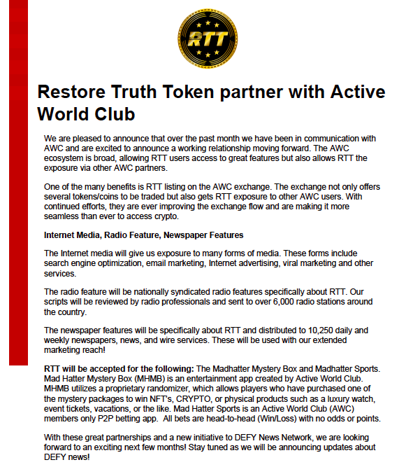 Restore Truth Token- RTT tweet media