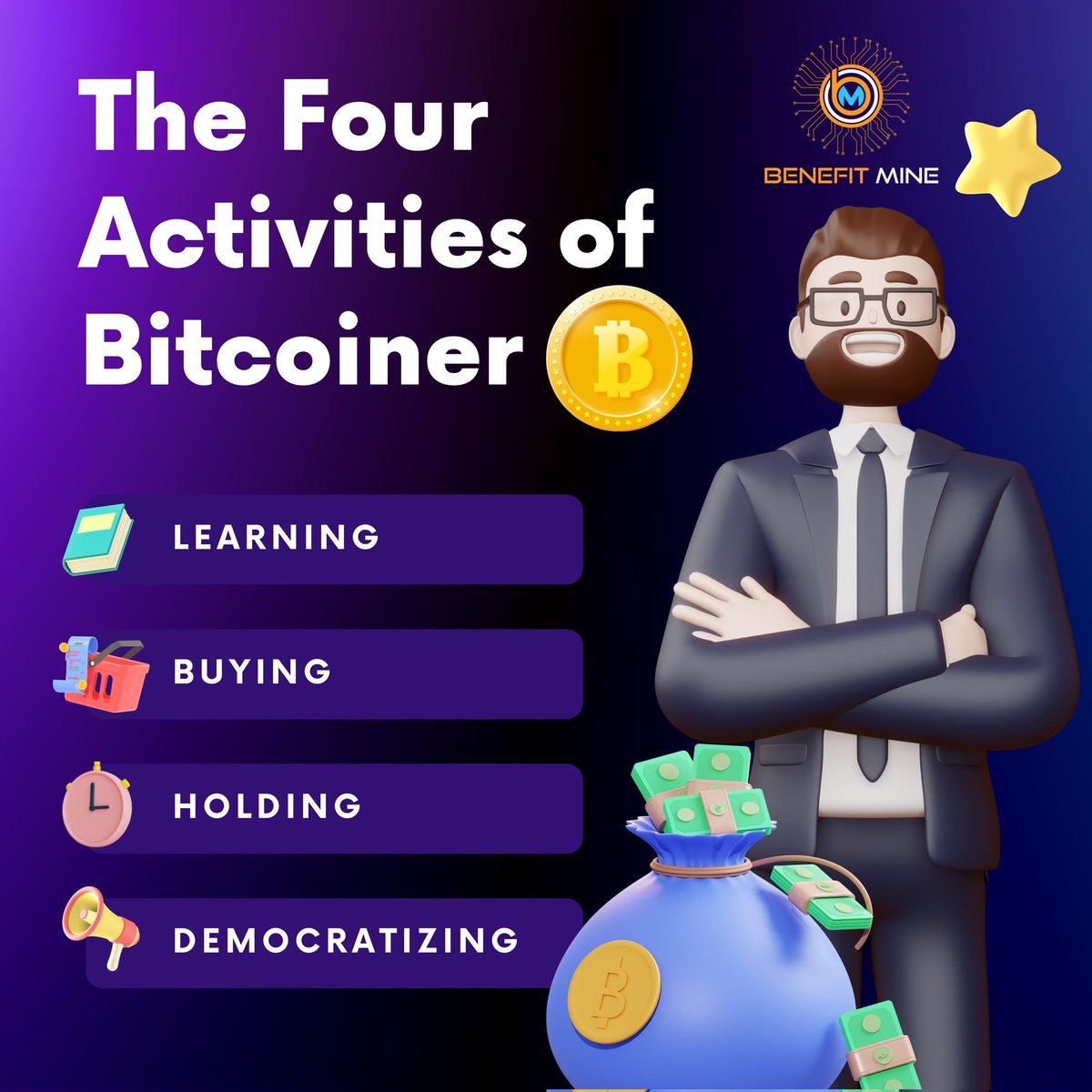 BenefitMine's tweet image. The Four Activities of Bitcoiner

📖 Learning 

💰Buying

⏰ Holding 

🔥  Democratizing

Visit: benefitmine.io

#benefitmine #Metaverse #blockchains #BitcoinCrash