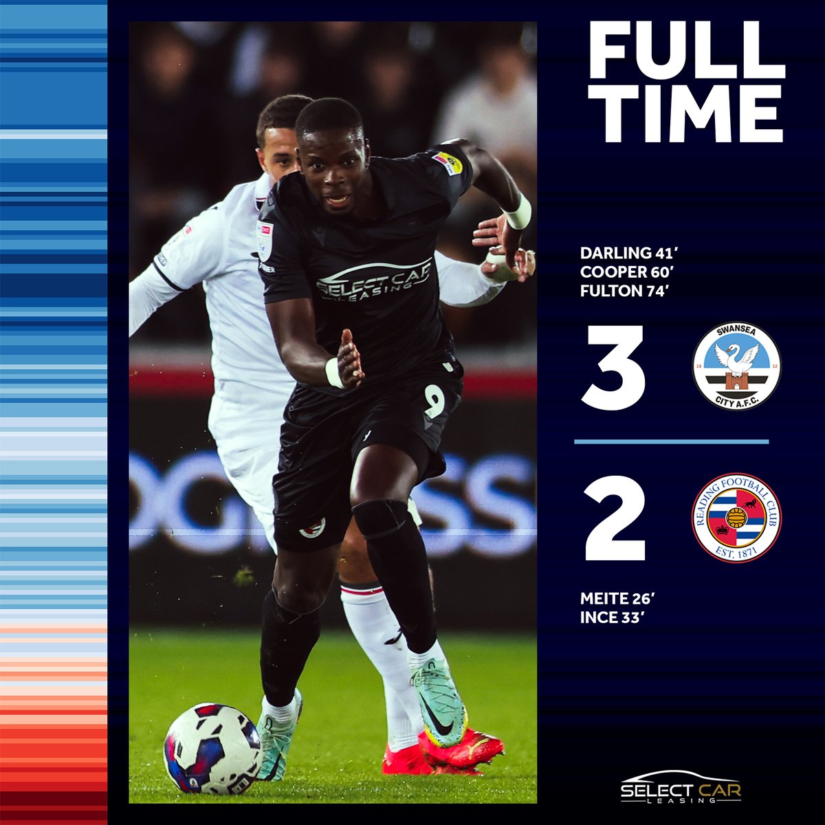 ReadingFC's tweet photo. 𝐅𝐔𝐋𝐋 𝐓𝐈𝐌𝐄 | Swansea City 3-2 Reading
The Swans complete the turnaround to take the points.
#SWAREA | 3-2 https://t.co/Bt2aAOzqtd