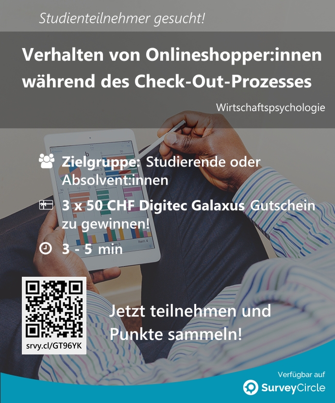 SurveyCircle's tweet photo. Teilnehmer gesucht für top-platzierte Online-Studie:
"Verhalten von Onlineshopper:innen während des Check-Out-Prozesses" https://t.co/Xyim4SBun4 via @SurveyCircle
#konsumforschung #onlinehandel #einkaufverhalten #CheckoutProzess #unipark #umfrage #sur… https://t.co/1korfxF4kU
