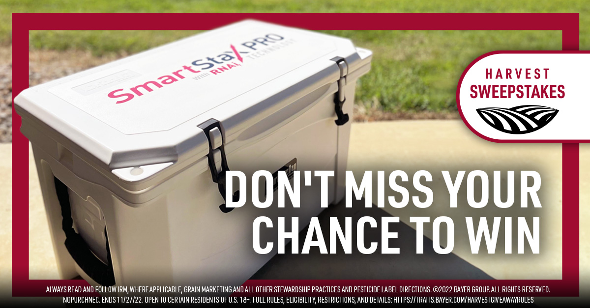 As fall rolls in &amp; the temps start cooling down, keep that vibe going with our Harvest Sweepstakes for a chance to win a #SmartStaxPRO cooler! 

Here's how to enter: 
👉 Follow <a href="/BayerTraits/">Bayer Traits & Systems</a>
🔁  RT this post
👉 Reply with your #harvest22 photo and #sweepstakes