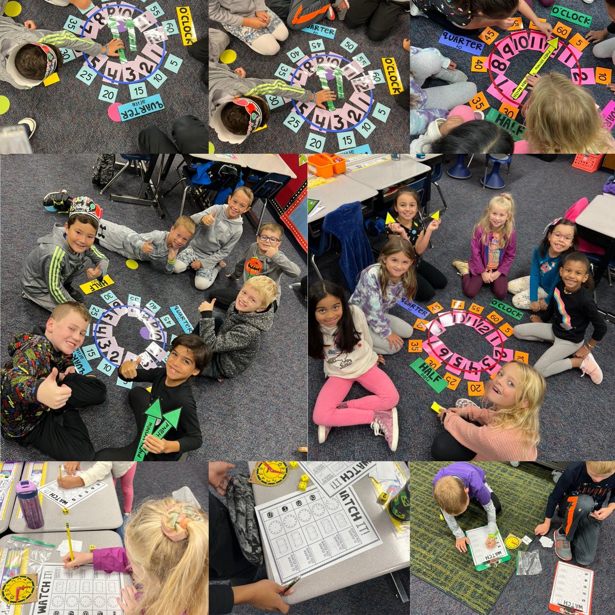 MrsTannersTweet's tweet image. It’s TIME! It’s TIME! These kiddos worked as  a team to build a clock. Then we practiced quarter to and quarter past the hour. #analogclock #eddelem @EddinsElem