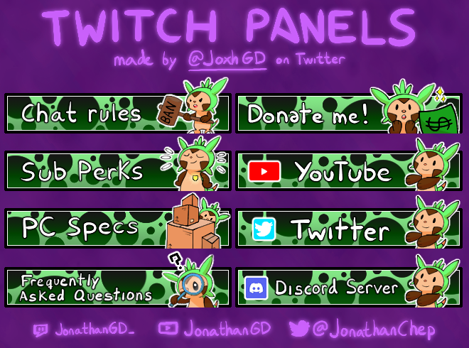 Eight brand new panels for <a href="/JonathanChep/">JonathanGD</a>'s Twitch channel! Had to upload it on a new tweet 'cause I needed to update some of them :P