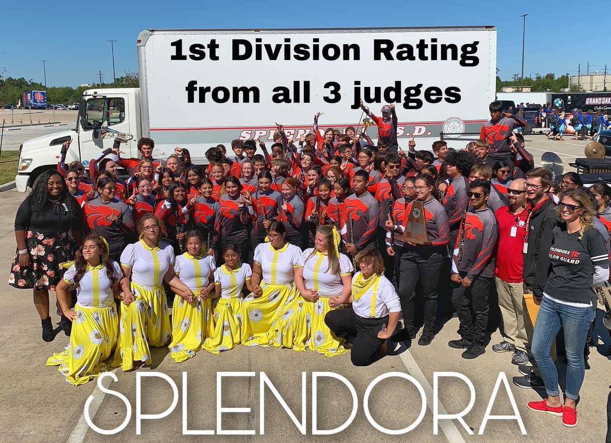 SplendoraHigh's tweet photo. What an exciting day for our Wildcat Band! The band performed their UIL Marching Contest show “Howdy Y’all” &amp;received First Division ratings from all 3 judges and are advancing to area contest! Congratulations! Show up- All In- No Regrets! #CultivatingExceptionalPeople #ALLGROWTH https://t.co/Wbfdcp0KKv