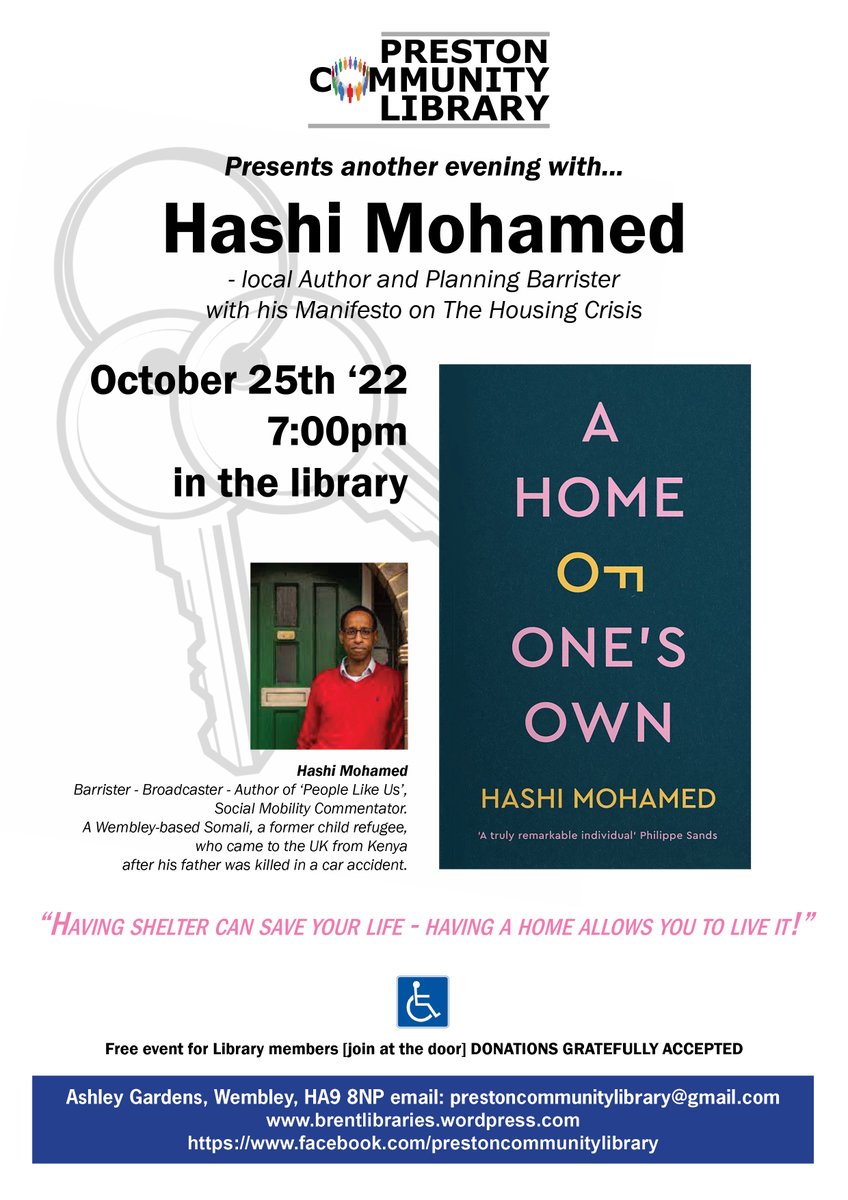 Preston Library (@prestonlib) on Twitter photo Hashi Mohamed will be at Preston Community Library on Tues 25 Oct,to talk about his new book 'A Home of One's Own' All Welcome @hm_hashi <a href="/preston_rd/">Preston Road Wembley</a> <a href="/BarhamLibrary/">Barham Park Library</a> <a href="/BrentLibraries/">Brent Libraries</a> <a href="/bktimes/">Brent & Kilburn Times</a> Hashi Mohamed will be at Preston Community Library on Tues 25 Oct,to talk about his new book 'A Home of One's Own' All Welcome @hm_hashi <a href="/preston_rd/">Preston Road Wembley</a> <a href="/BarhamLibrary/">Barham Park Library</a> <a href="/BrentLibraries/">Brent Libraries</a> <a href="/bktimes/">Brent & Kilburn Times</a>