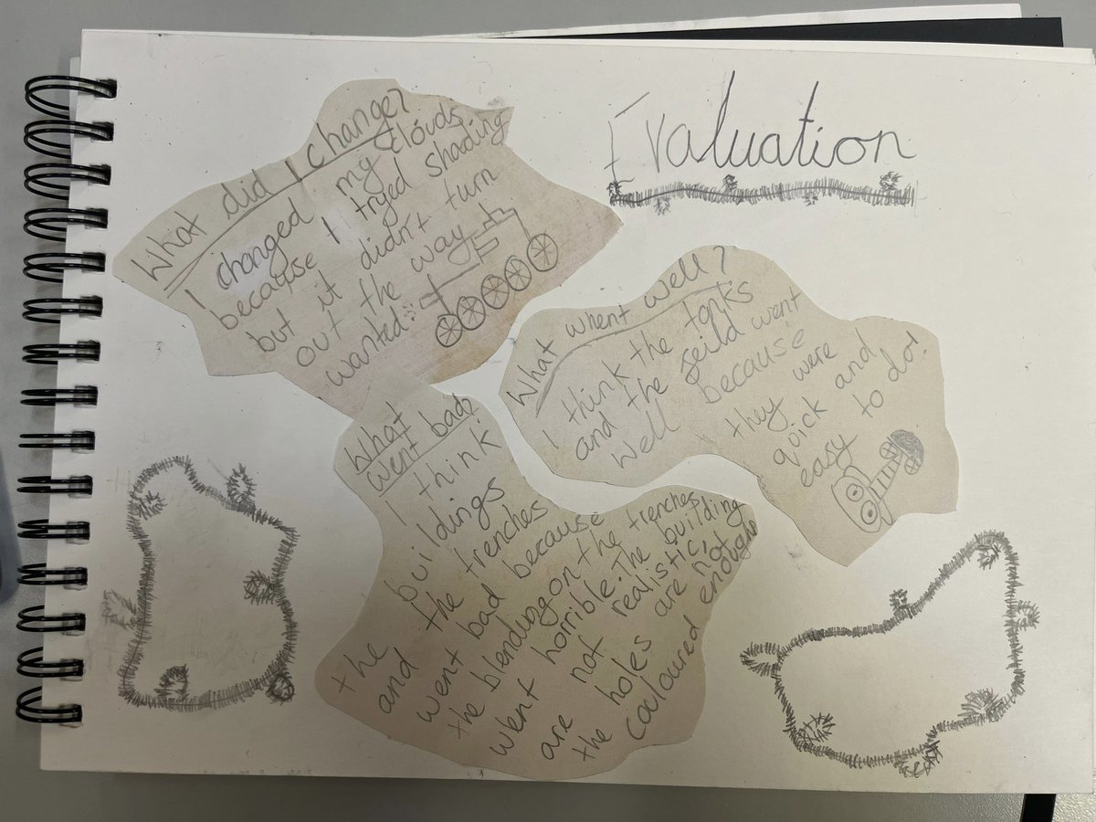 Harts_Y6's tweet photo. This afternoon we begun evaluations of our final WWI inspired sketches. To help us we thought about our plans, techniques we applied and what went well 🎨✏️ @HarbourLearning @hartsholmeacad #HHAart https://t.co/d44DYB4Buz