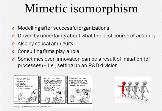 LmadarasThomas's tweet photo. What impact does mimetic isomorphism have on the culture of an institution? #VTOrgTheory https://t.co/dkIEJ6FcYL