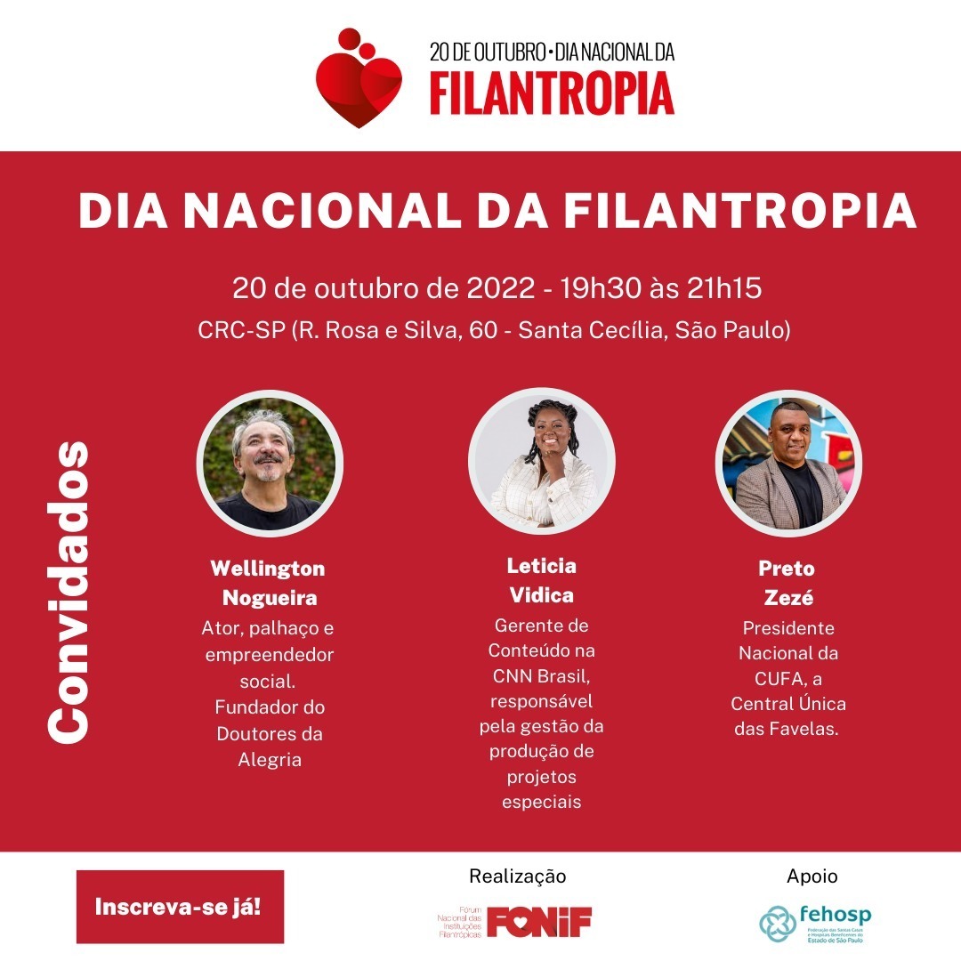 fehosp's tweet photo. Vem aí!
No dia 20 o FONIF promoverá um evento em celebração ao Dia Nacional da Filantropia, que será realizado no CRC-SP (R. Rosa e Silva, 60 – Santa Cecília, SP), das 19h30 às 21h15.
#fehosp #santascasas #hospitaisfilantropicos #federacaosp #sus #fonif https://t.co/rHO3XMtHEe