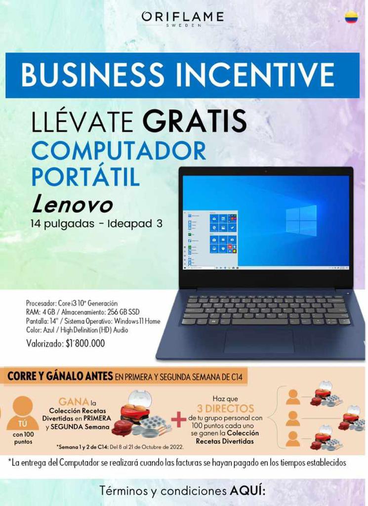 Compra Oriflame invita a 10 personas más a comprar y recibes el computador, solo pagas tu pedido, los demá son los benéficos por Utilizar oriflame