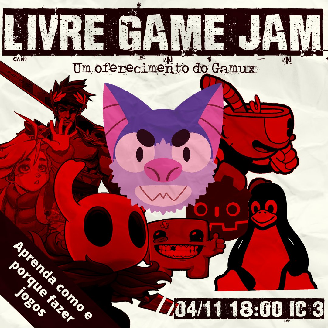 GamuxBrazil's tweet photo. Já pensou em fazer jogos ? A Livre Game Jam é a sua chance de começar 👾🎮, você tem 48 horas para desenvolver um jogo, ela vai rolar entre às 18h de 04/11 e às 23h de 06/11 no IC3 da Unicamp

Inscrições abertas!

⏩ Inscrições: https://t.co/dbiZ1jTXdP https://t.co/fnmhXA7akK https://t.co/yGkBuJDbXz