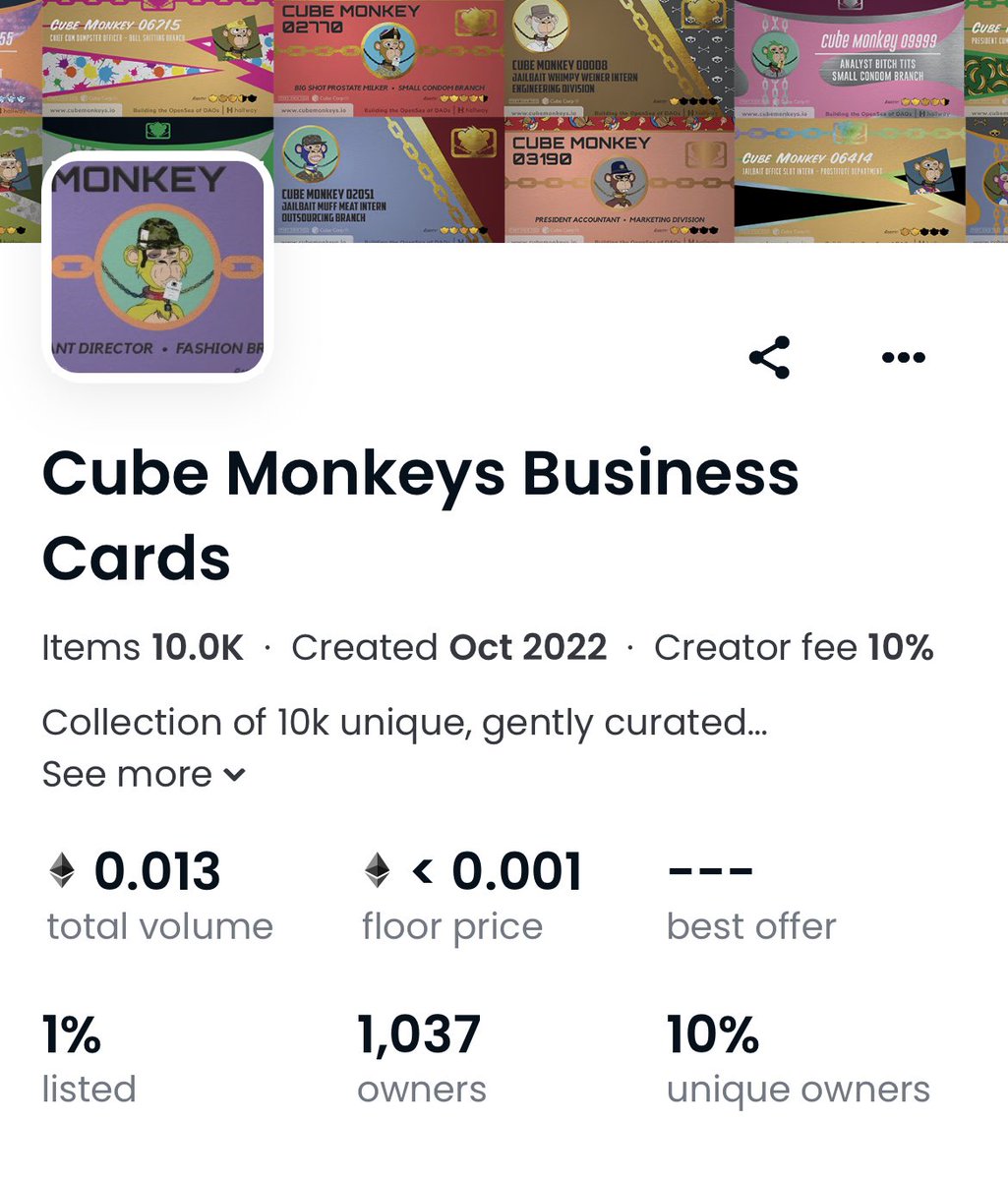 🧊🐒’s 🫡

In < 48 hours, we have officially SOLD OUT the business cards 😩💦

We’re overwhelmed with gratitude.

👀

#CubeMonkeysToTheMoon 

#nfts #nft #nftart #nftcommunity #nftcollector #nftartist #crypto #cryptoart #art #freenft #Airdrop #AirdropCrypto #nftcollector
