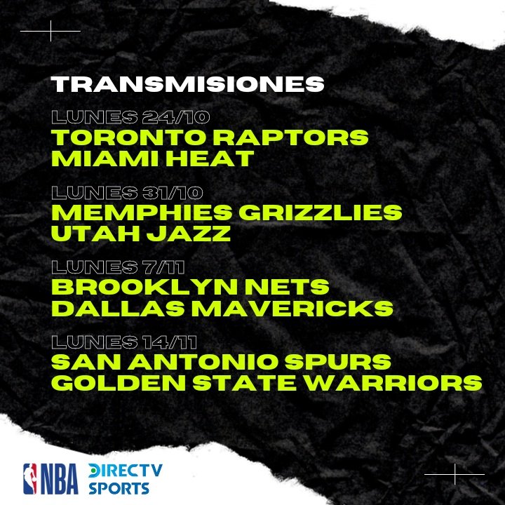 TribunaDeporOK's tweet photo. 🏀 #NBAenDIRECTV

👉 La @NBALatam continúa en @DIRECTVSports con una emisión semanal cada lunes.

👉 Te dejamos la agenda con los primeros cuatro partidos televisados por la señal. https://t.co/qUjDPTDN4D