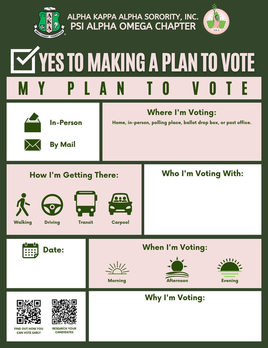 PaulaAKA27's tweet photo. Early voting is under way... Make a plan. Execute the plan. Ask friends to join in. #AKA1908 #VoteReady #PAOinexcellence #TuneinwithSAR #SignificantSA #SoaringWithAKA #Soaringtothepolls https://t.co/4cC6rYzXqa