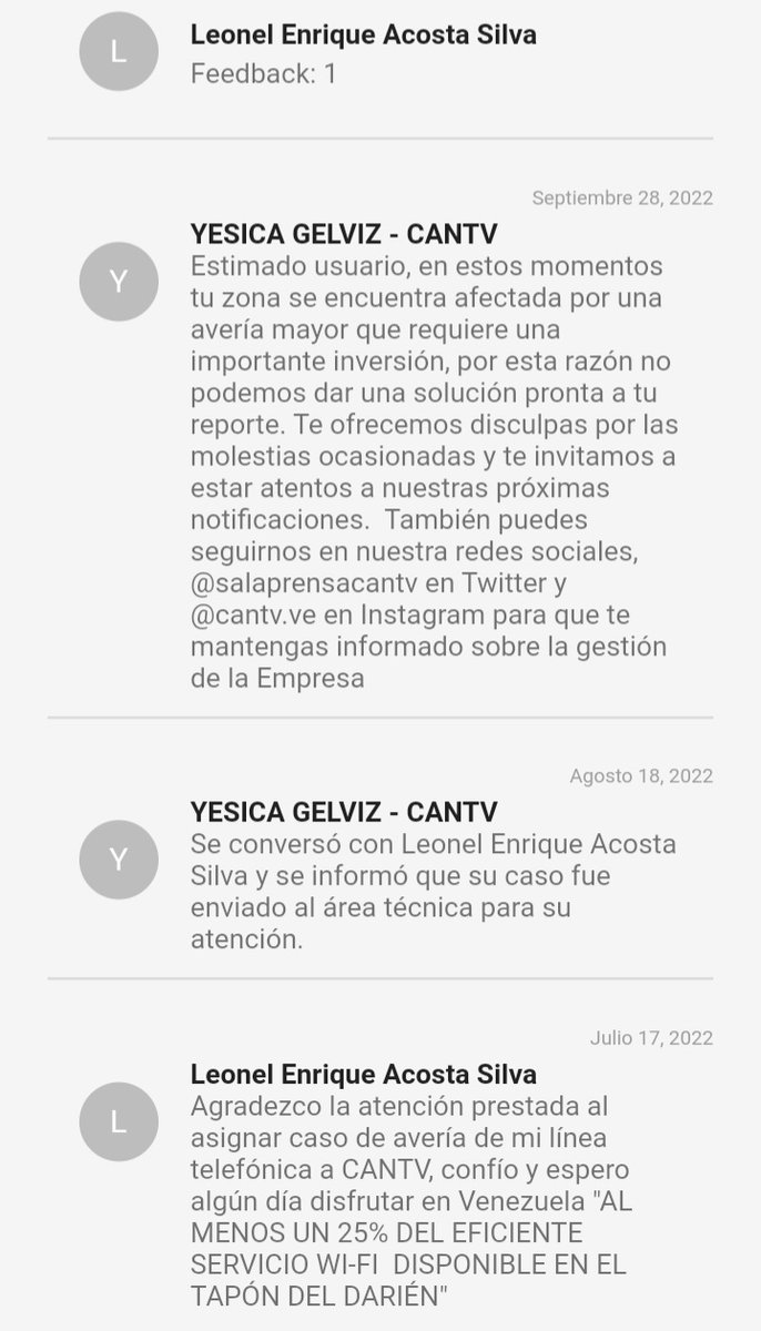 LeonelEnriqueA9's tweet photo. @NicolasMaduro @ramedumar @VenAppSocialRed  @VenAppSocial @PresidencialVen @salaprensaCantv
Utopia CANTV
El 19jun22 reporte S060640 ☎️  241 8678090 sin tono desde el 12abr2018 el 28sep22 Yesica Gelviz registró mi reclamo "RESUELTO y confirmó la incapacidad de Cantv para solucionar la avería mayor local" https://t.co/eQbmlh1OVr
