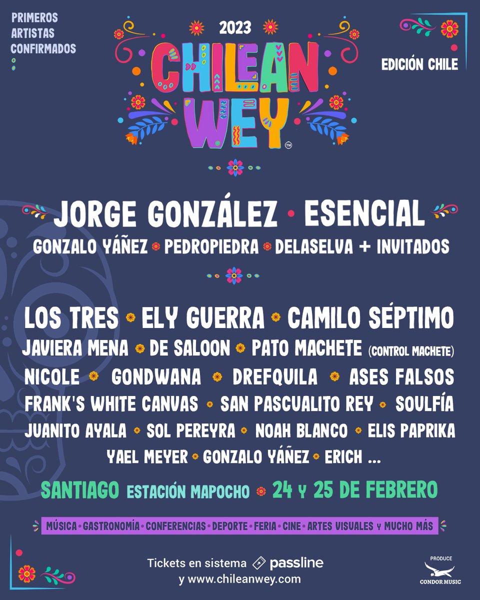 ¡Aquí los primeros artistas CONFIRMADOS POR CIUDAD, WEY!
📍24 y 25 de febrero - Santiago - <a href="/EstacionMapocho/">Centro Cultural</a> 
📍26 de febrero -  Gimnasio Municipal de Concepción
Tickets en bit.ly/3yrXHg6
Info en chileanwey.com
#chileanweycl #chileanweymx #Chileanwey