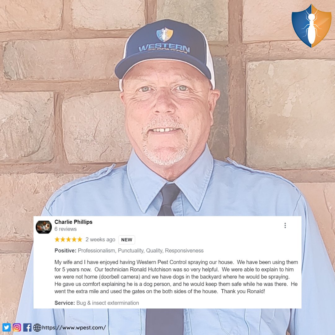 Hey Charlie, Thanks for such a wonderful review! Western Pest Control is overjoyed to know how grateful you are for how Ronald exhibits one of our important attributes; which is KINDNESS. We always go the extra mile for customers like you!
Google review at g.page/r/CTMBceD8tEKr…