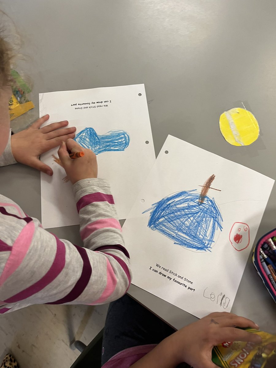 Students in Primary Cody <a href="/abbey_cody1/">Abbey</a> at <a href="/SmokeyDrive/">Smokey Drive School</a> used loose parts to help retell this fun story about friendship. They also drew their favourite parts. We love the book “Stick and Stone” by @BethFerry1!