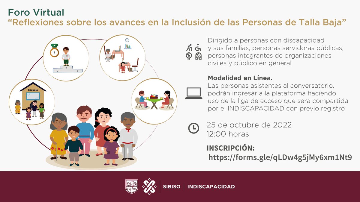 indiscapacidad_'s tweet image. Acompáñanos el próximo 25 de octubre al Foro Virtual “Reflexiones sobre los avances en la Inclusión de las Personas de Talla Baja” a las 12 horas. Regístrate en: forms.gle/qLDw4g5jMy6xm1…