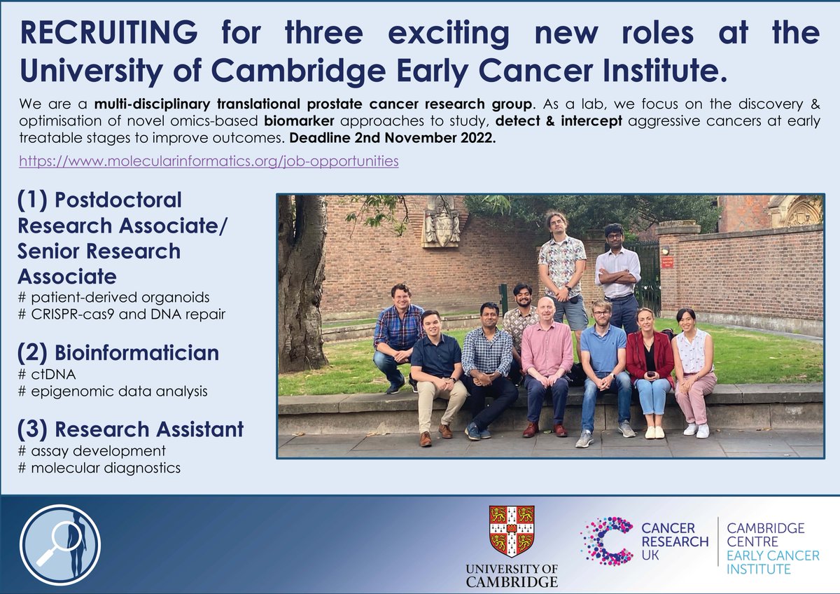 Harveer Dev (@harveerdev) on Twitter photo HIRING, please RETWEET:
molecularinformatics.org/job-opportunit…
#EarlyDetection #ctDNA #DNArepair #organoids #CRISPR #EDxConf22 #EarlyIntervention <a href="/EarlyCancerCam/">Early Cancer Institute, University of Cambridge</a> <a href="/CRUKCamUrol/">CRUK Cambridge Centre: Urological Malignancies</a> HIRING, please RETWEET:
molecularinformatics.org/job-opportunit…
#EarlyDetection #ctDNA #DNArepair #organoids #CRISPR #EDxConf22 #EarlyIntervention <a href="/EarlyCancerCam/">Early Cancer Institute, University of Cambridge</a> <a href="/CRUKCamUrol/">CRUK Cambridge Centre: Urological Malignancies</a>