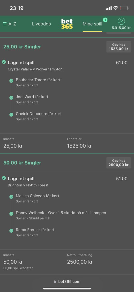 patrickSM21's tweet image. Livebets going crazy ✅🔥 

61,51,12 oddser rett i banken 🏦😂 

#bet365 #livebets