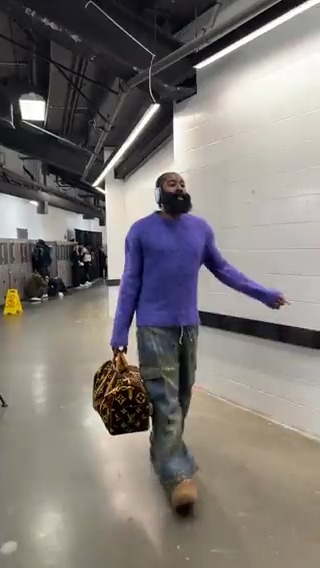 James Harden rocked a fluffy purple sweater and fuzzy slippers for his NBA  arrival and fans were split