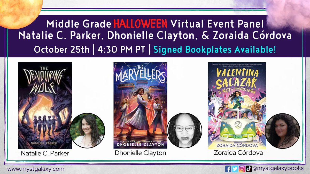 Mysterious Galaxy (@mystgalaxybooks) on Twitter photo On Tuesday, October 25 at 4:30 pm PT, we're hosting a Middle Grade HALLOWEEN virtual panel with <a href="/nataliecparker/">Natalie C. Parker</a> @brownbookworm & @zlikeinzorro !
Signed bookplates available!
For more information & to register -> buff.ly/3Ct5NGD On Tuesday, October 25 at 4:30 pm PT, we're hosting a Middle Grade HALLOWEEN virtual panel with <a href="/nataliecparker/">Natalie C. Parker</a> @brownbookworm & @zlikeinzorro !
Signed bookplates available!
For more information & to register -> buff.ly/3Ct5NGD