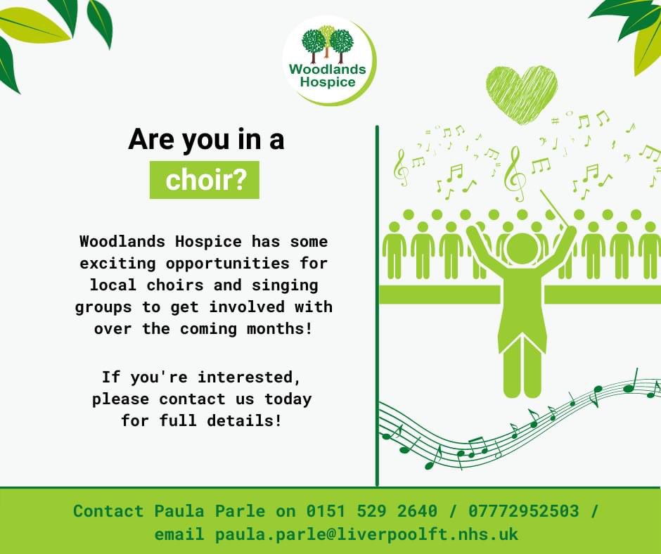 WeAreWoodlands's tweet photo. Calling all choirs and musicians!! 

We are looking for support singing and performing at @merseyrail Central Station and @liverpool_oneofficial on leading up to Christmas. If you could help please contact Paula Parle on 07772 952503 or email Paula.parle@liverpoolft.nhs.uk 💚 https://t.co/a73JeDQv6Y