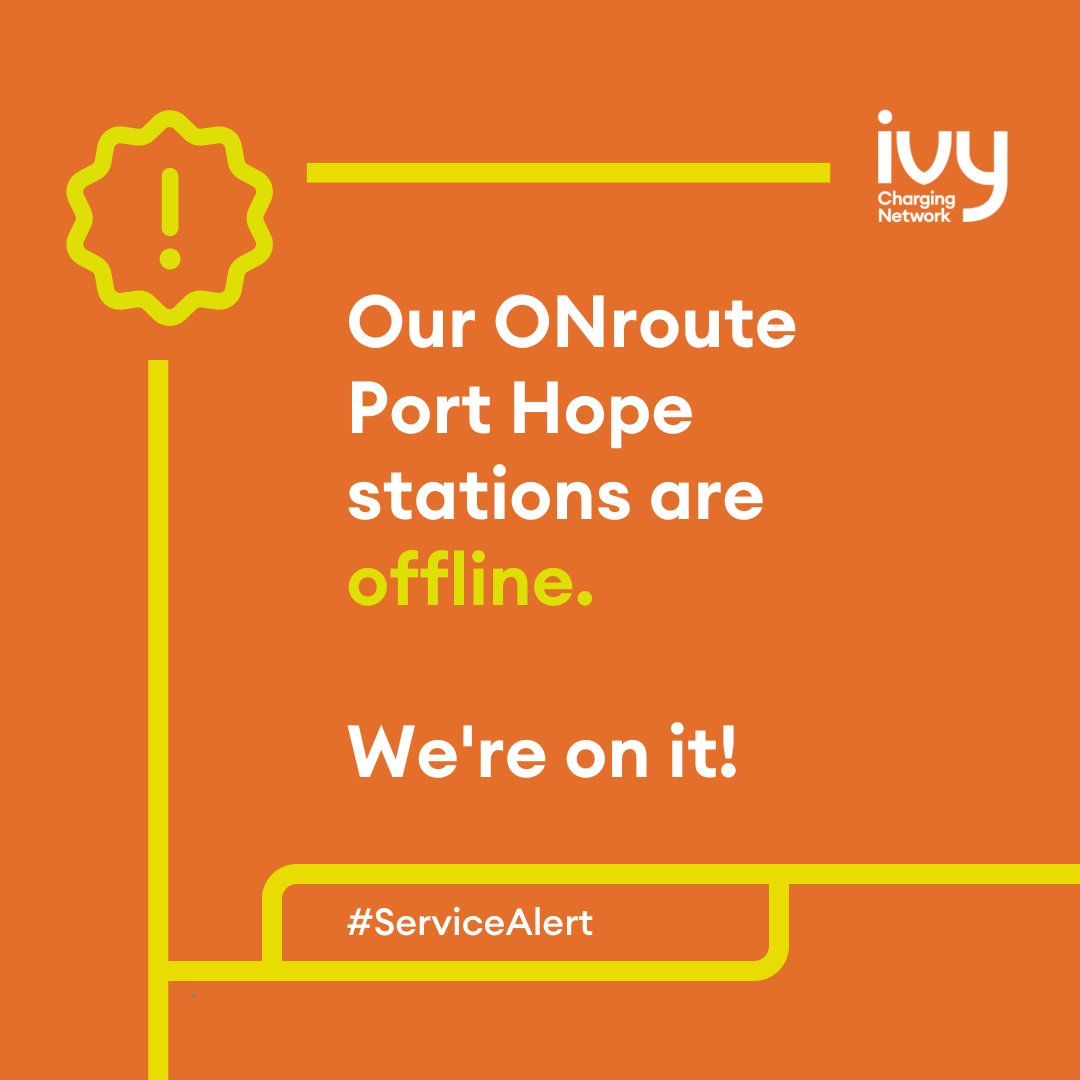 IvyCharge's tweet photo. 🚨#ServiceInterruption at @visitONroute Port Hope! The Port Hope Charge & Go L3 stations are OFFLINE, and we’ve been working hard with our service partners to get them back up and running soon. Stay tuned for more updates, and sorry for the inconvenience! #EVcharging https://t.co/nHIfWfYpL2