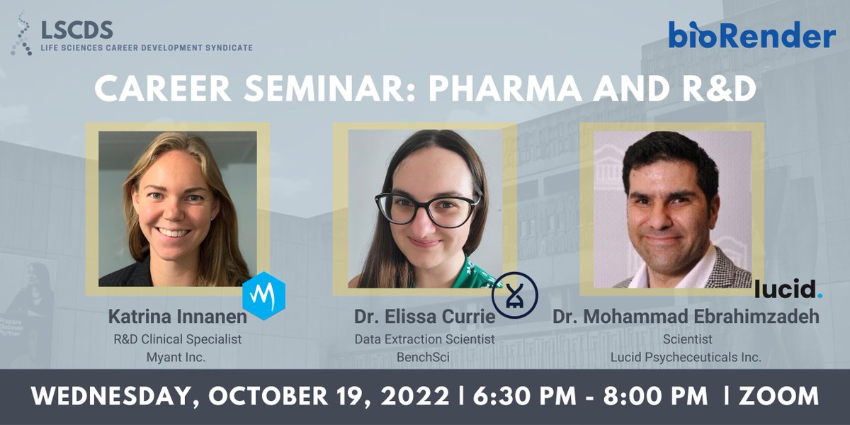 Who's excited for TOMORROW's career seminar? We know we are! Come join us TOMORROW from 6:30 PM-8:00 PM for a Pharma and R&amp;D Career Seminar. 
Register at linktr.ee/lscds
This event is sponsored generously by BioRender and organized by the Career Seminars team.