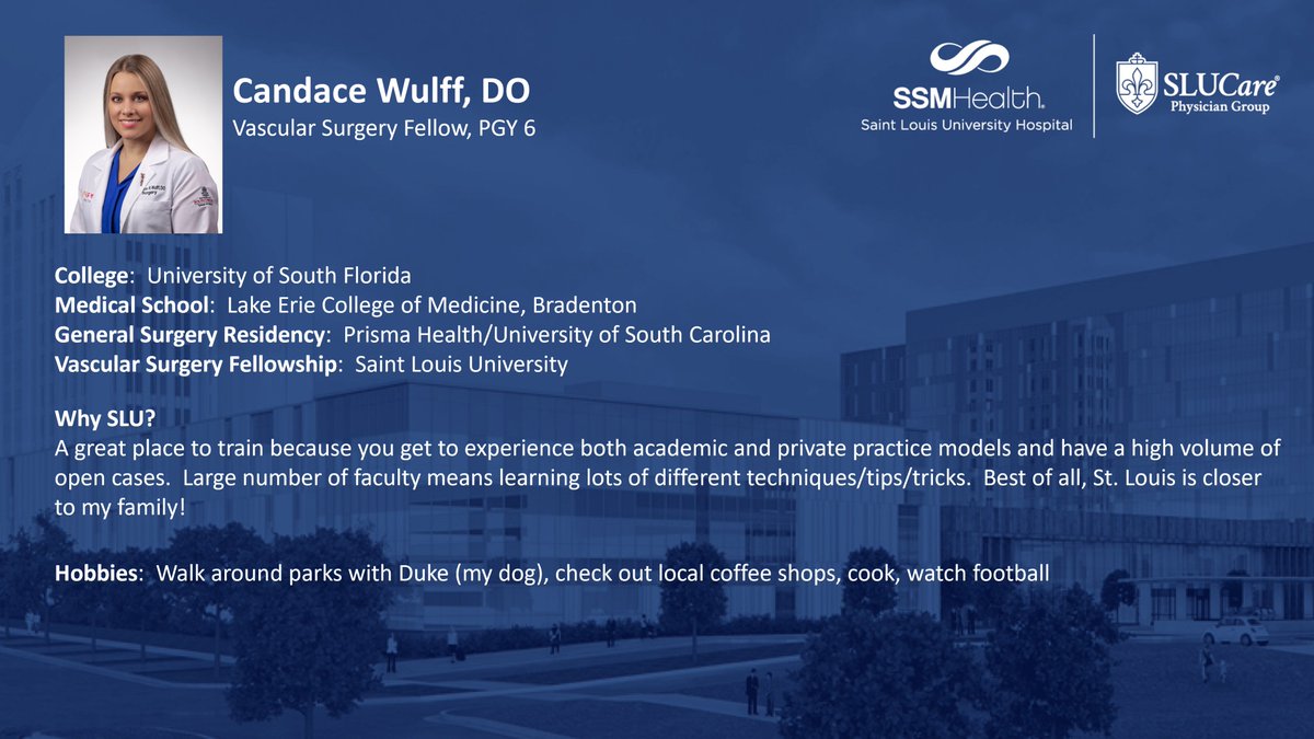 Saint Louis University Vascular Surgery (@sluvascular) on Twitter photo For all the <a href="/FutureVascSurgn/">FutureVascSurgeons</a> applying for #VascMatch2023 #Match2023, you can continue to learn about our trainees with our post about our junior fellow below! For all the <a href="/FutureVascSurgn/">FutureVascSurgeons</a> applying for #VascMatch2023 #Match2023, you can continue to learn about our trainees with our post about our junior fellow below!