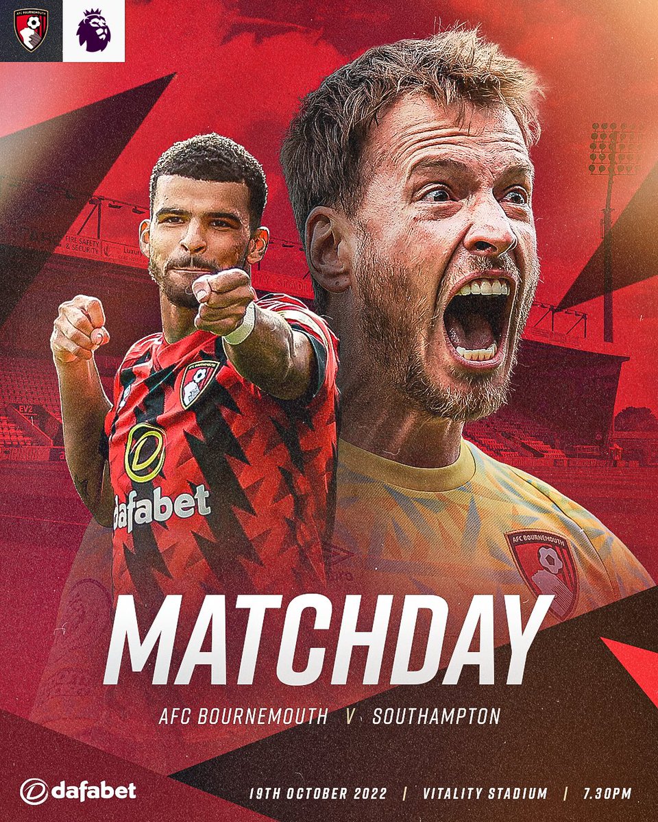 afcbournemouth's tweet photo. Under the lights 😍 

🆚 @SouthamptonFC 
🏟 Vitality Stadium  
🏆 @premierleague 
⏰ 7.30pm kick-off 
📺 @primevideosport 

We can't wait for this one 💪 https://t.co/nSkzMy68uH