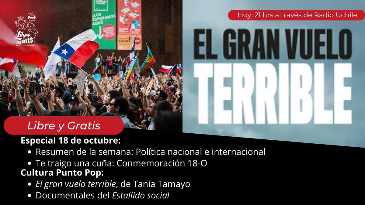 En esta edición, conmemoramos tres años del estallido social, vinculándolo a la política del momento

No te pierdas la entrevista a Tania Tamayo por su nuevo libre sobre la caída del Casa C-212: 
El gran vuelo Terrible. 

¡Acompáñanos a las 21 hrs en  
<a href="/uchileradio/">Radio Universidad de Chile</a>!
📻 102.5 FM