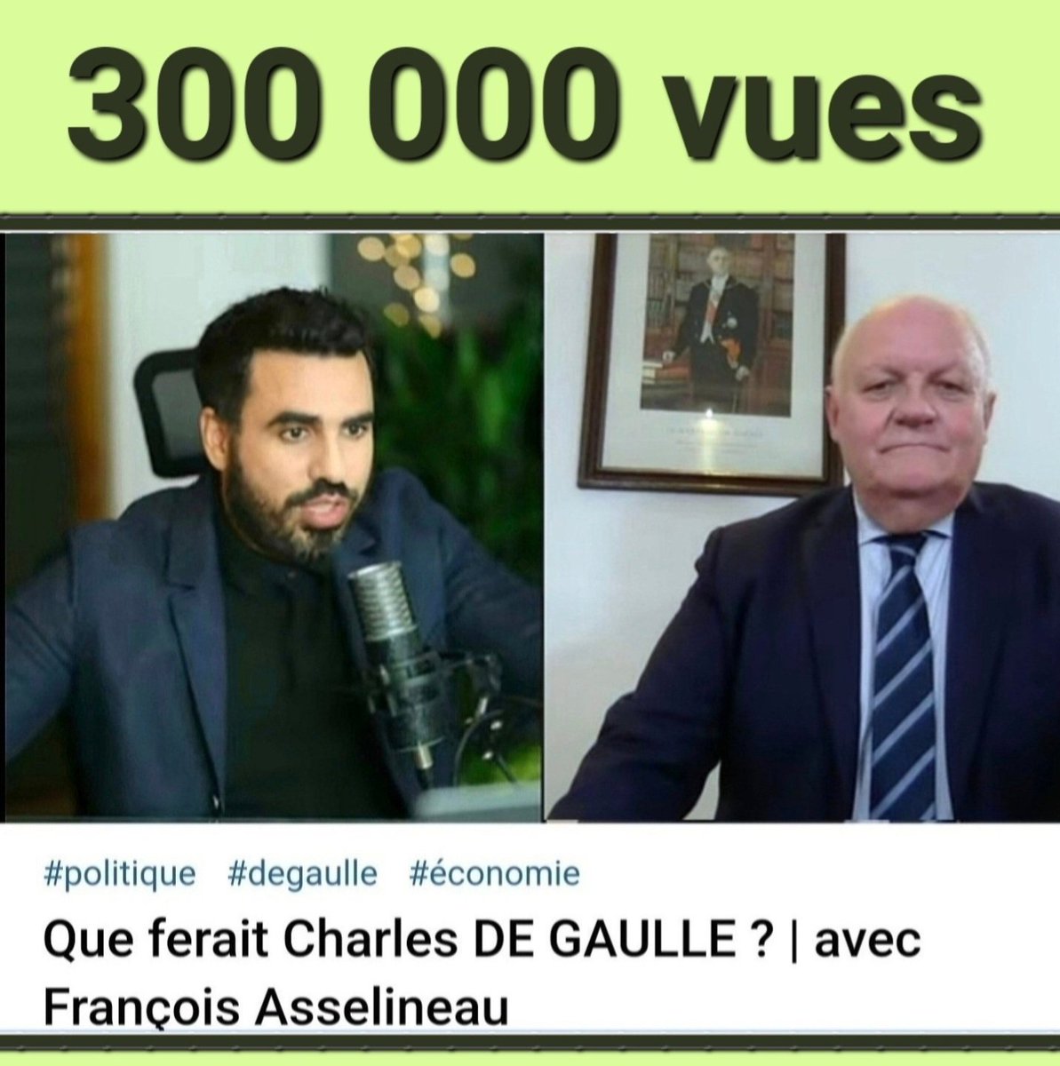 🎥 𝟯𝟬𝟬.𝟬𝟬𝟬 𝘃𝘂𝗲𝘀 🇫🇷 QUE FERAIT AUJOURD’HUI CHARLES DE GAULLE FACE AU DÉSASTRE dans lequel s'enfonce la France ? Retrouvez mon entretien du 14 octobre 2022 avec Idriss Aberkane qui me pose cette interrogation. . ➡️ youtu.be/FmlzTr2a7_U .