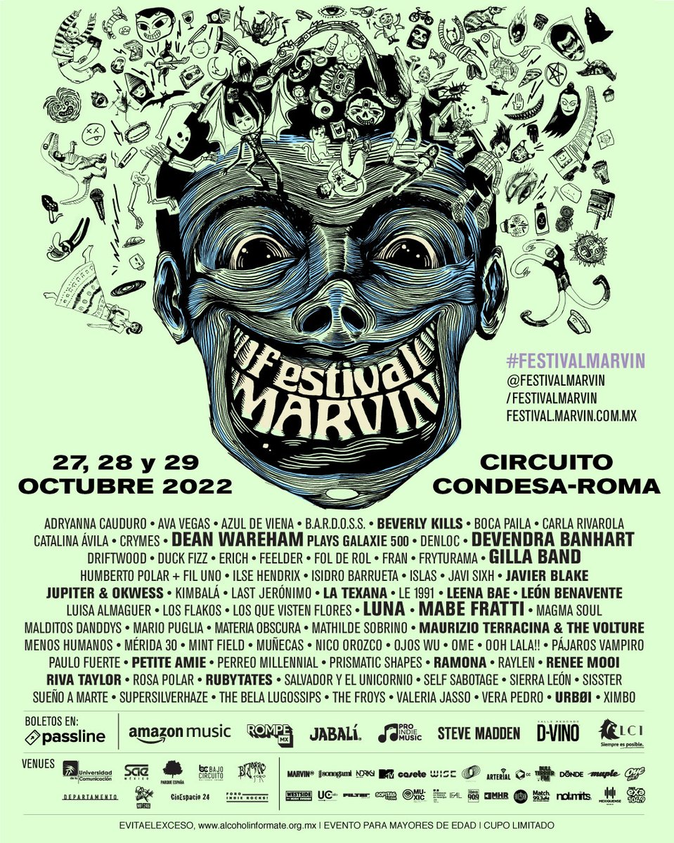 azuldeviena's tweet photo. Festival Marvin✨que bonitoooo quedó el carteeel de este añooo... será nuestro primer festival en la ciudaaaad 🍃 gracias por la confianza✨ @RevistaMarvin  @ProIndieMusic1  

nos vemos x ahí amistades ... ya a casi nadaaaa vamos a preparar algo especial 🌞☁️ https://t.co/7Ut96eEzZq