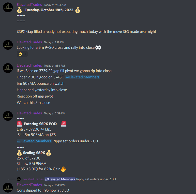 Elevated_Trades's tweet photo. 1/1 Today ✅ 

Only traded the last 30mins of $SPX

Took the 3720C ITM as we hit $ES VWAP. Grabbed the cons off 5m 50EMA break and base 📈

Runners ended up getting crushed before the rally into the close but still a green trade 💪 https://t.co/WKqquN4hmA