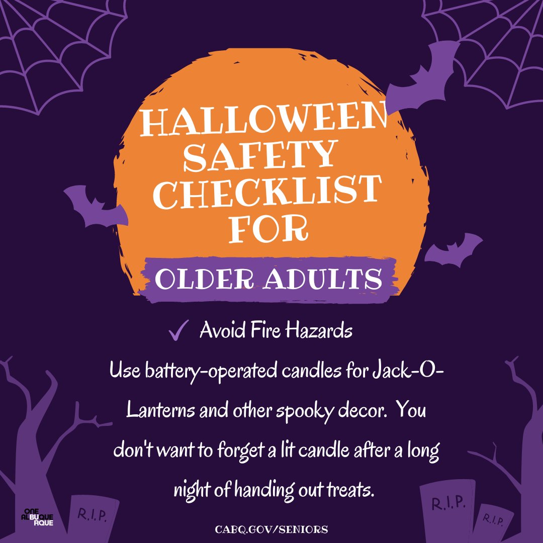 For Older adults,Halloween can be stressful especially when living alone. Senior Affairs is offering some Halloween safety tips to help make the night not-so-scary after all! #OneAlbuquerque #HalloweenSafety #HalloweenForOlderAdults