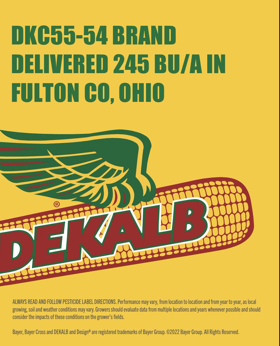 245 bu/ac is great in a plot…even better when it’s a field average. 

DKC 55-54 is a standby product for NW Ohio sands and it’s proving that once again by delivering a 245 bu/ac FIELD average. <a href="/Asgrow_DEKALB/">DEKALB Asgrow Seed</a> 

#winninghasroots
#bayerup