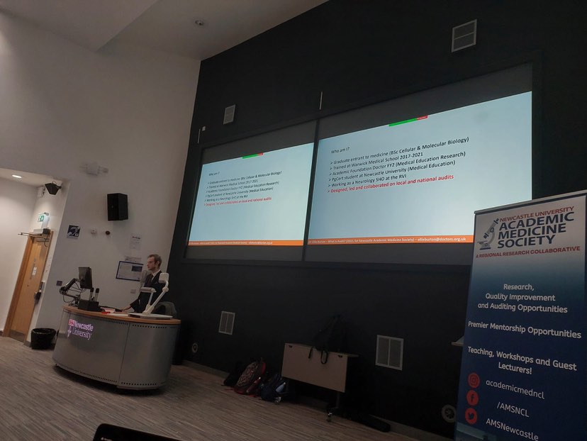 ollieburtonmed's tweet photo. Thanks for having me @AMSNewcastle alongside @RajMaan_ and @tenrbain for a talk on audit in clinical medicine (and why it matters!) Nice to be suited and booted again at @NewcastleMedSch #MedEd #Audit https://t.co/H5S3uhwSYl
